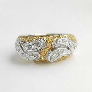 Two tone 14k yellow and white gold CZ band ring size 6 🆕